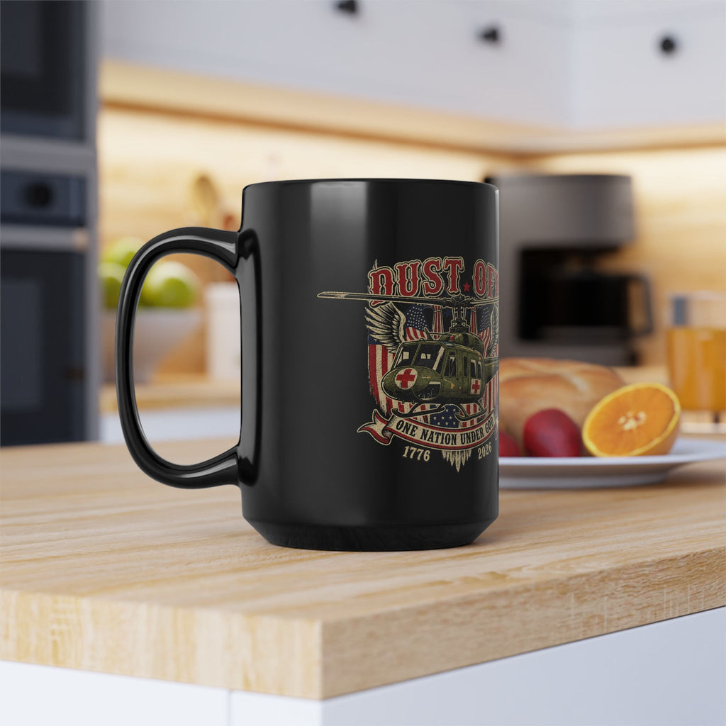 15oz Black Mug — Patriotic Military Helicopter 'Get Off My Plane' Coffee Cup