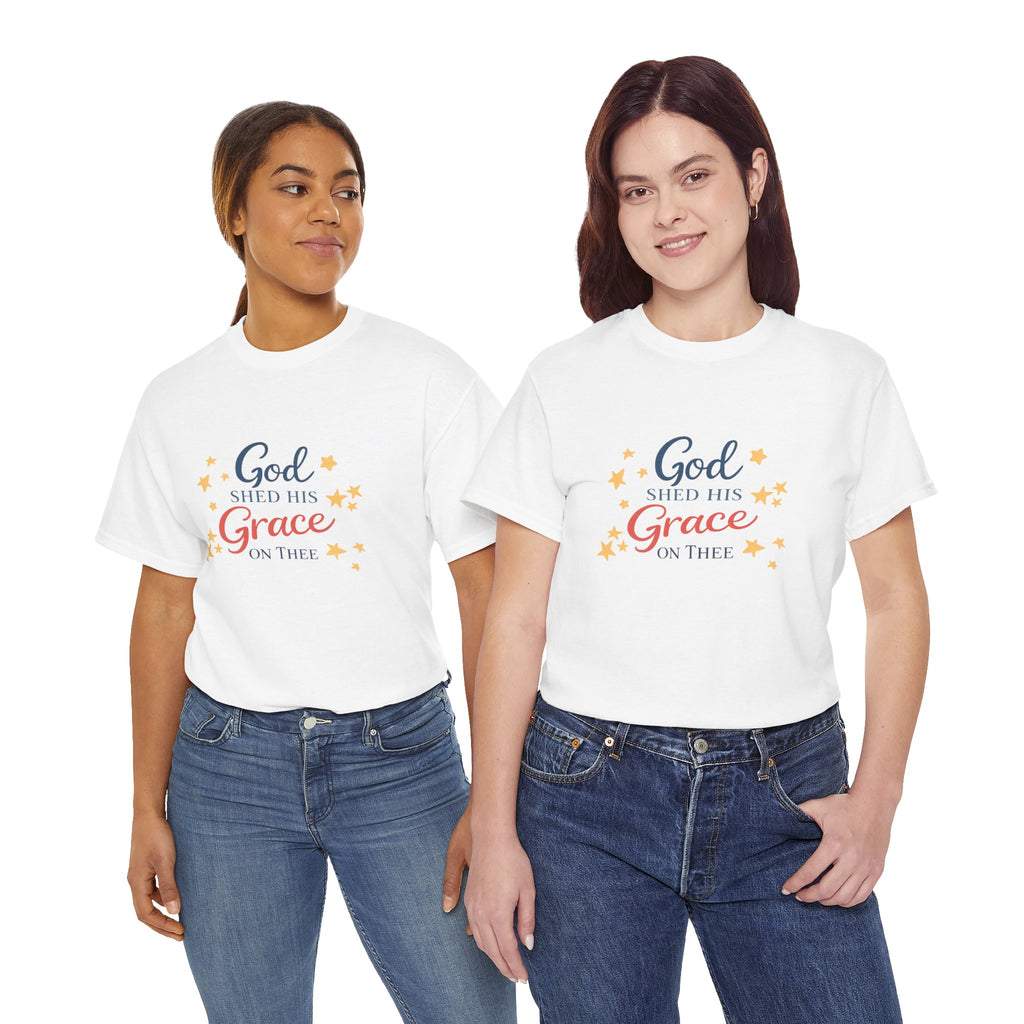 God Shed His Grace on Thee T-Shirt - Patriotic Christian Tee Red White and Blue