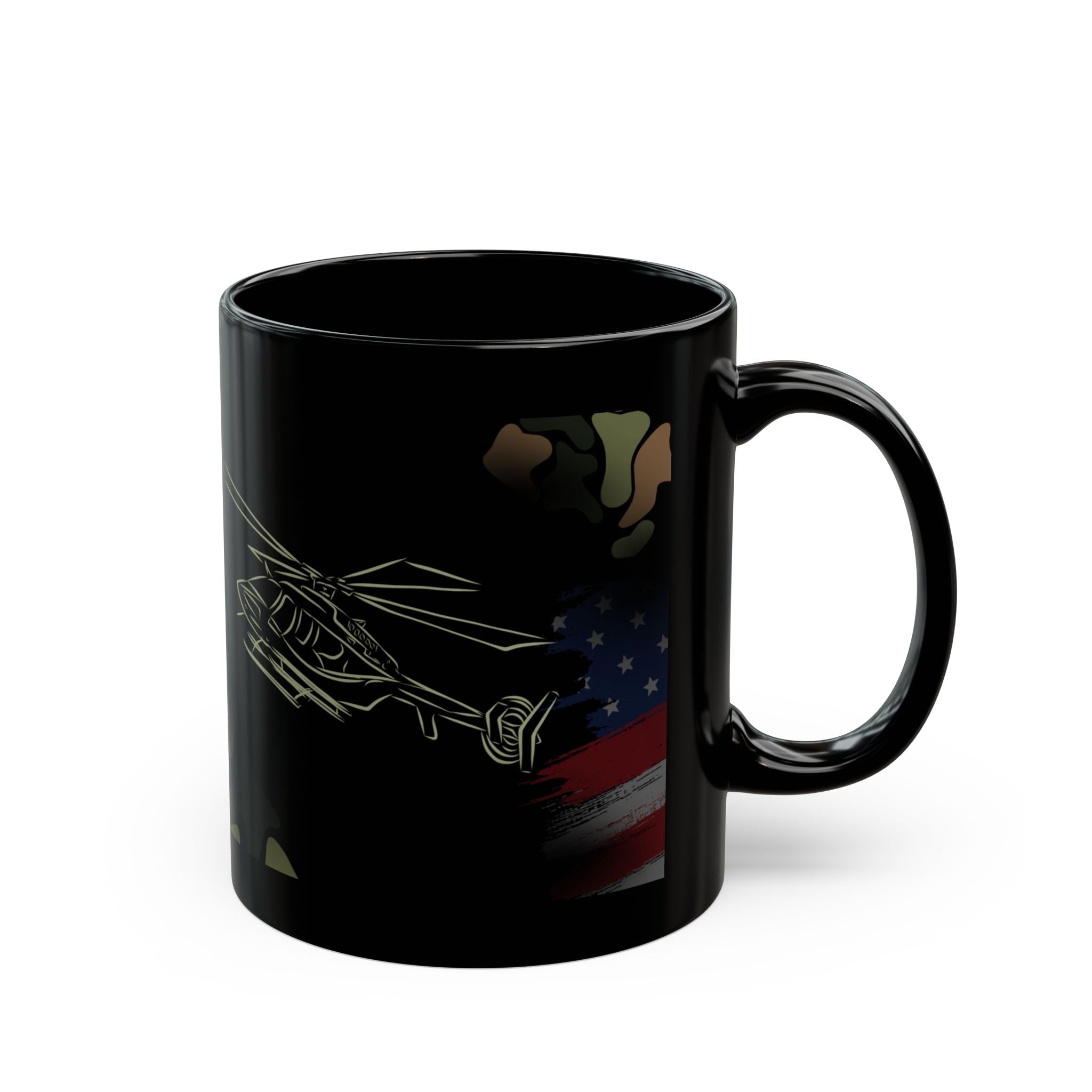 Military Camouflage Helicopter Mug, Patriotic American Flag Coffee Cup