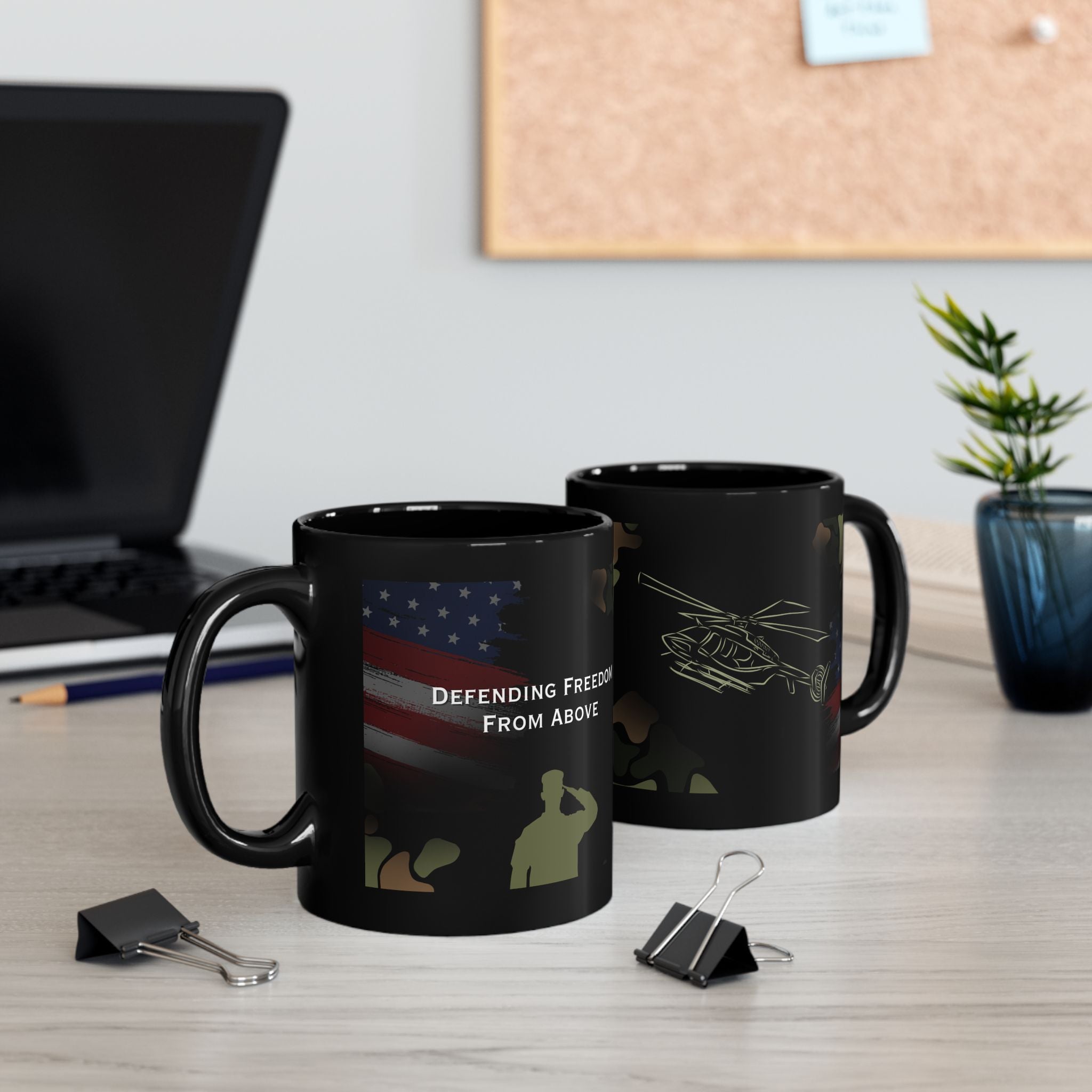Military Camouflage Helicopter Mug, Patriotic American Flag Coffee Cup