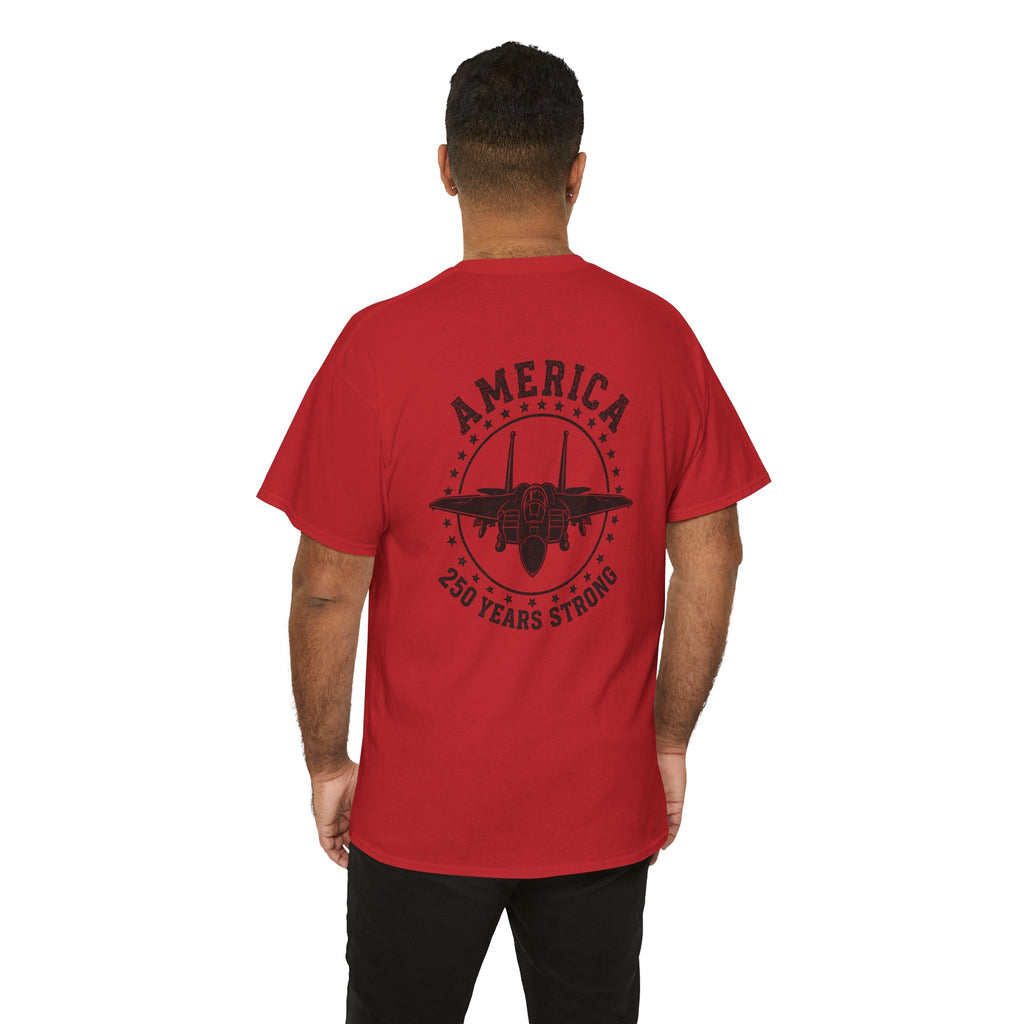 America 250 Years Strong Military Green Graphic Tee | Tactical Patriotic Fighter Jet T-Shirt