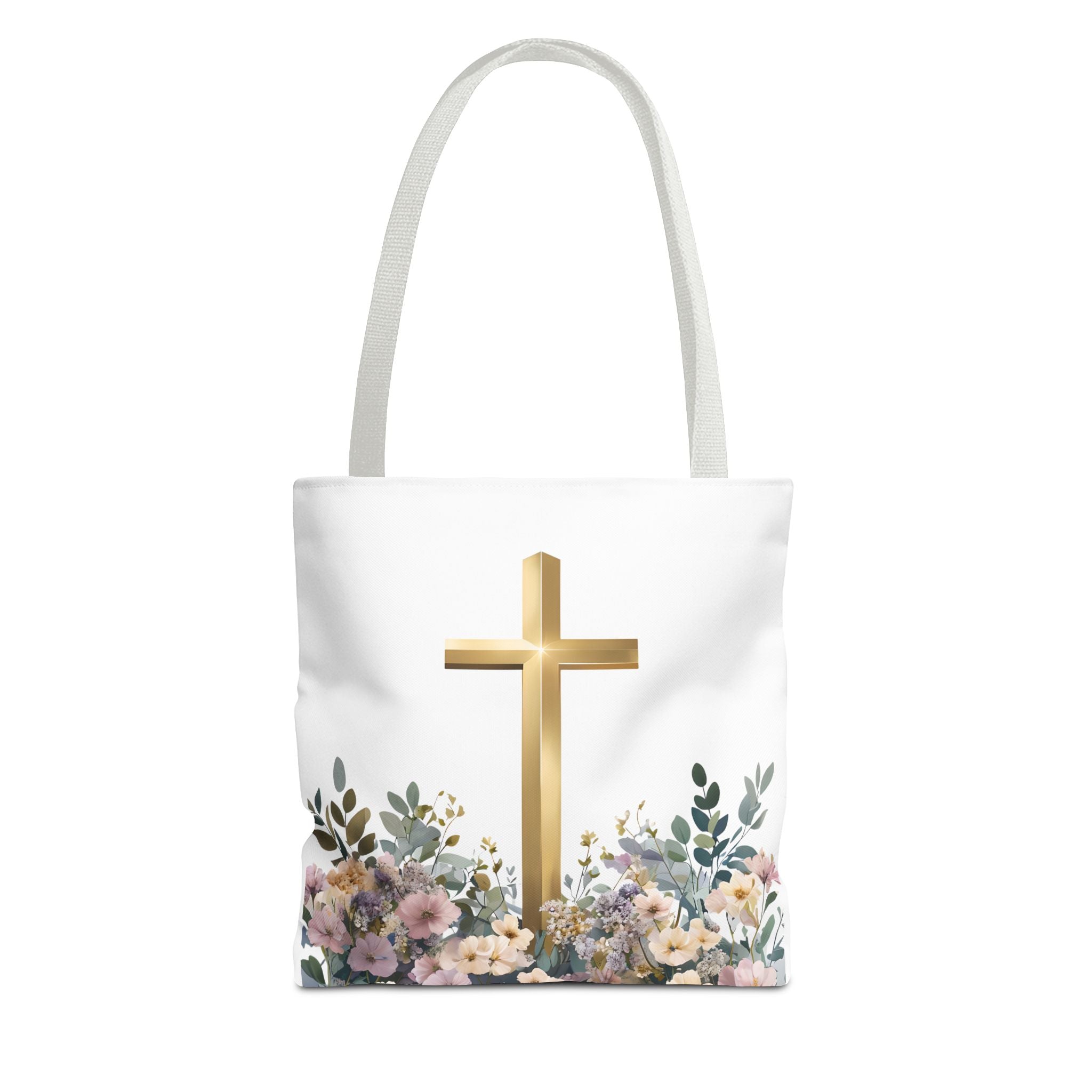 IInspirational Tote Bag – Floral Cross with Bible Verse – Christian Motivational Carryall