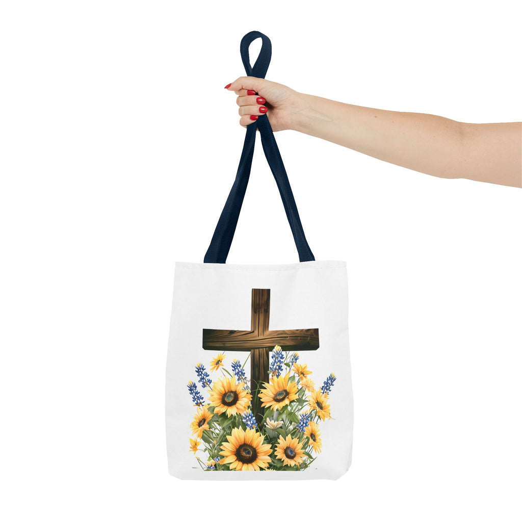Christian Faith Tote – Sunflowers & Bluebonnets with Bible Verse – KJV Spiritual Bag