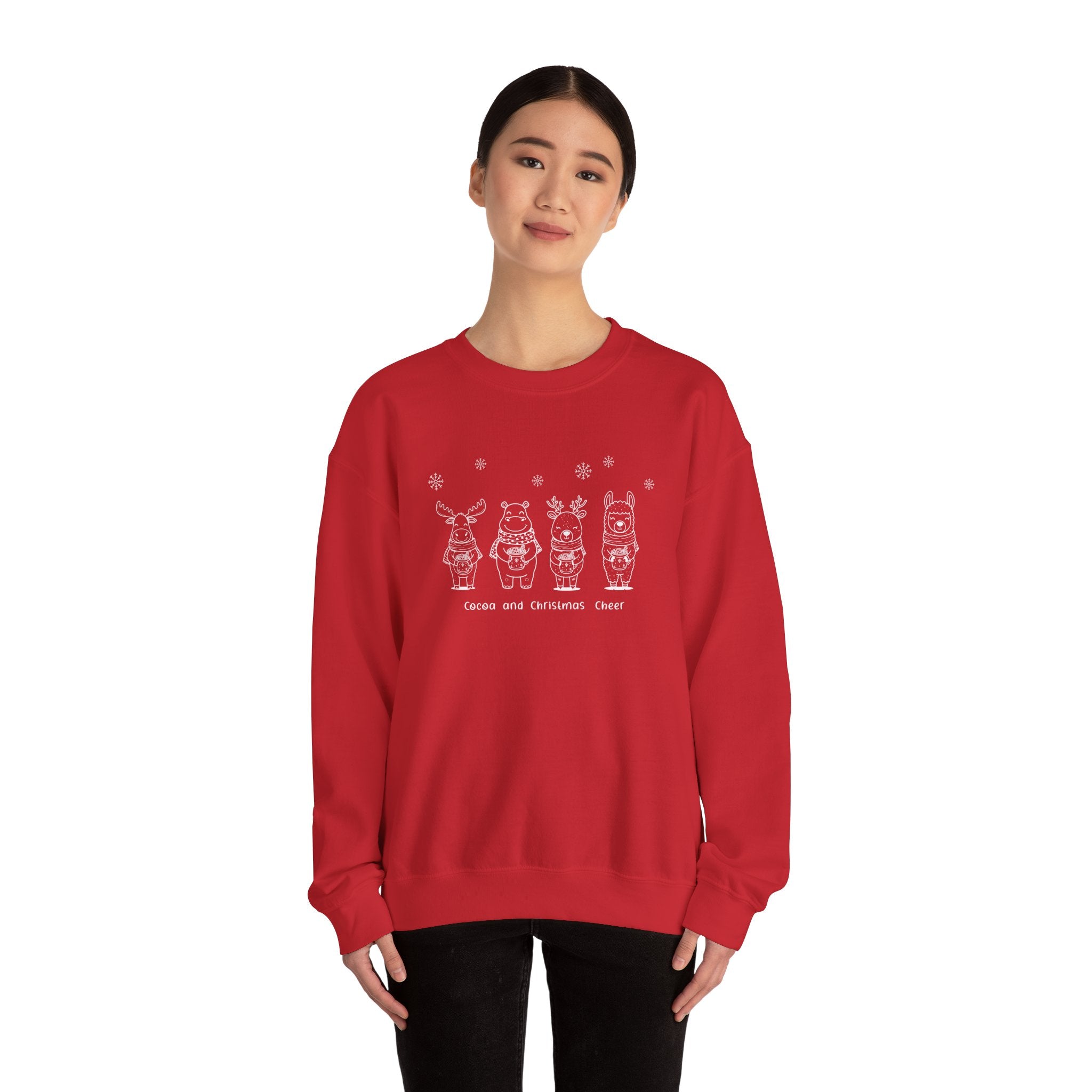 Christmas Crewneck Sweatshirt — Cute 'Cocoa and Christmas Cheer' Holiday Sweater