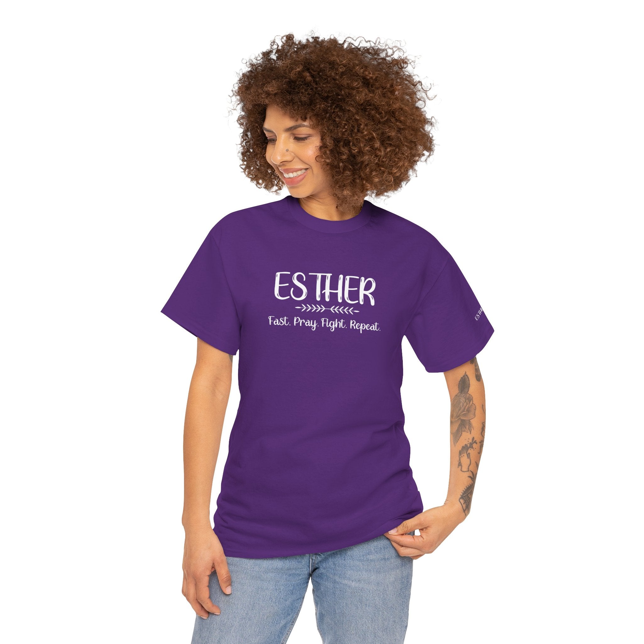 Esther Shirt – Fast, Pray, Fight, Repeat – Christian T-Shirt – Women of the Bible – Faith & Courage Tee
