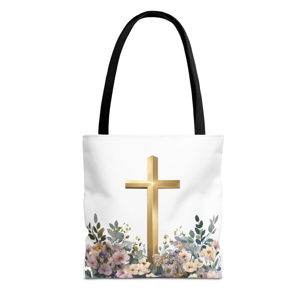 IInspirational Tote Bag – Floral Cross with Bible Verse – Christian Motivational Carryall