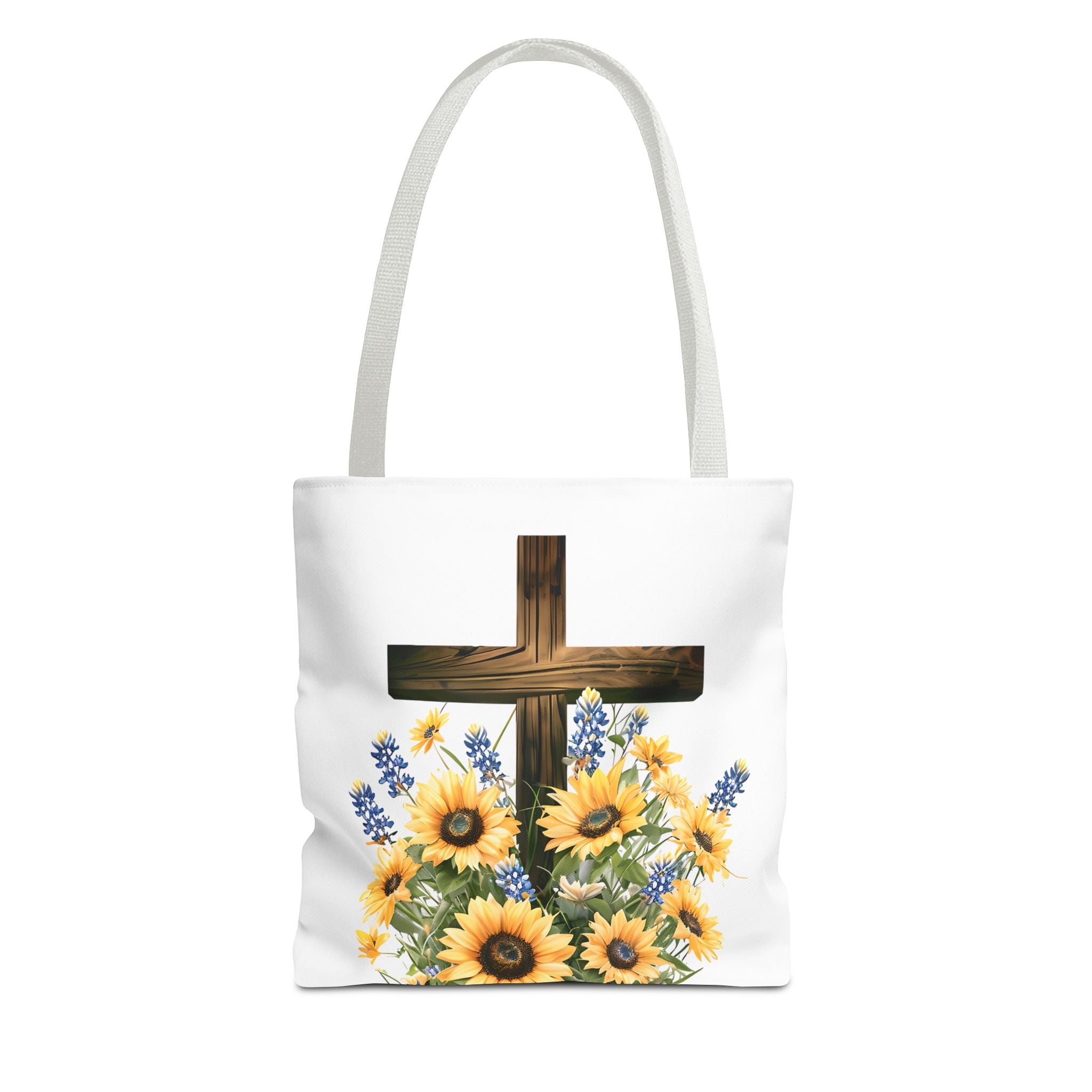 Christian Faith Tote – Sunflowers & Bluebonnets with Bible Verse – KJV Spiritual Bag