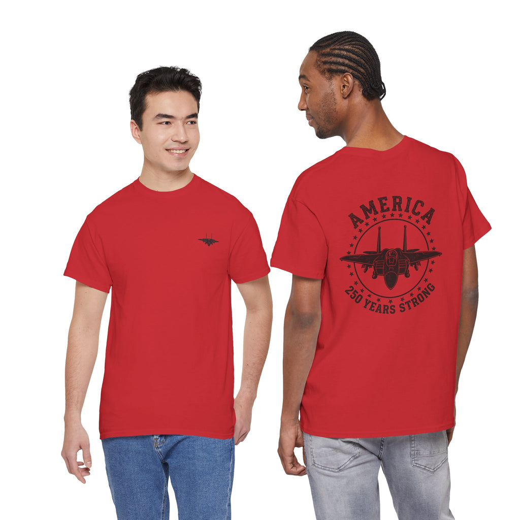America 250 Years Strong Military Green Graphic Tee | Tactical Patriotic Fighter Jet T-Shirt