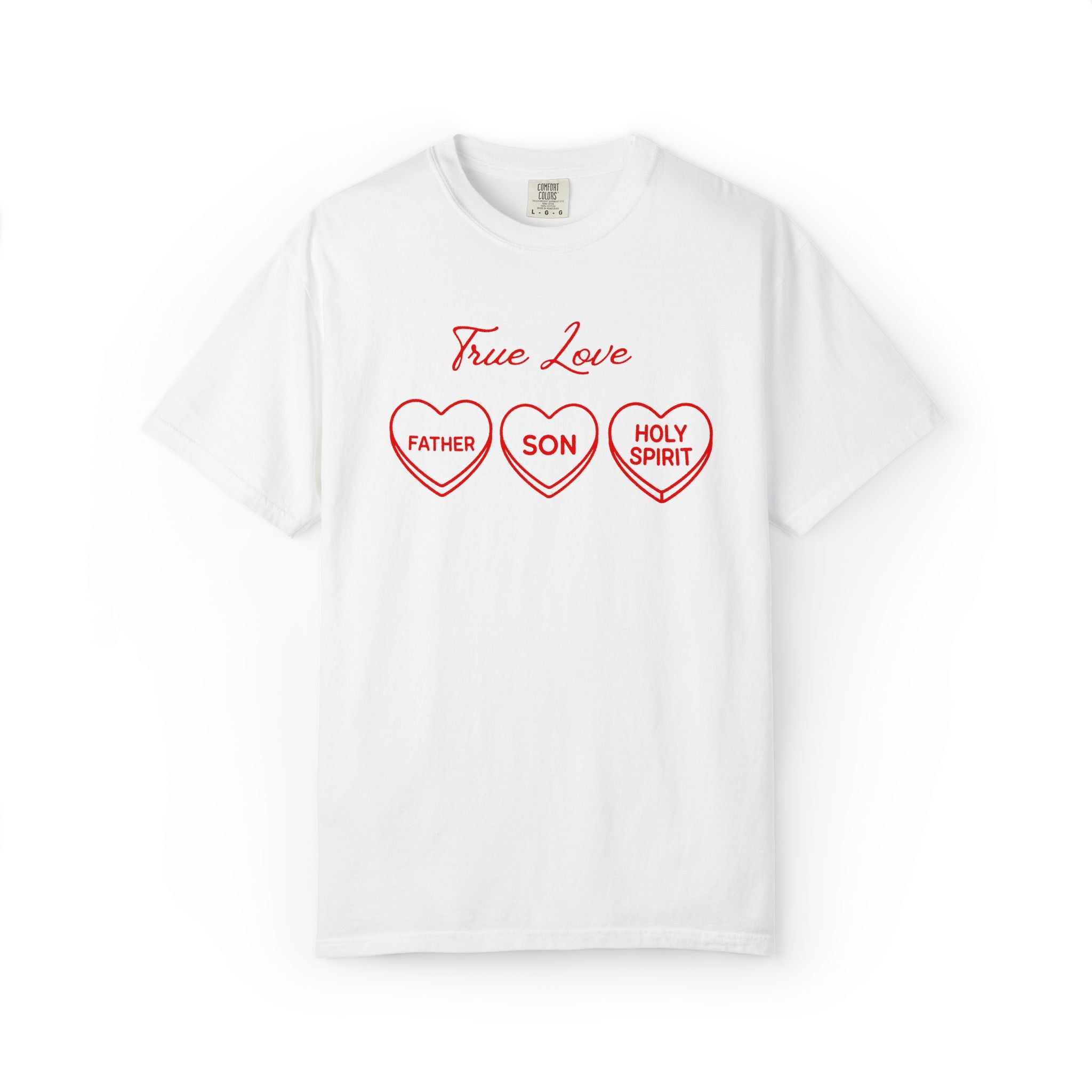 'True Love' T-Shirt — Father, Son, Holy Spirit Hearts Christian Valentine T-Shirt | John 3:16 KJV