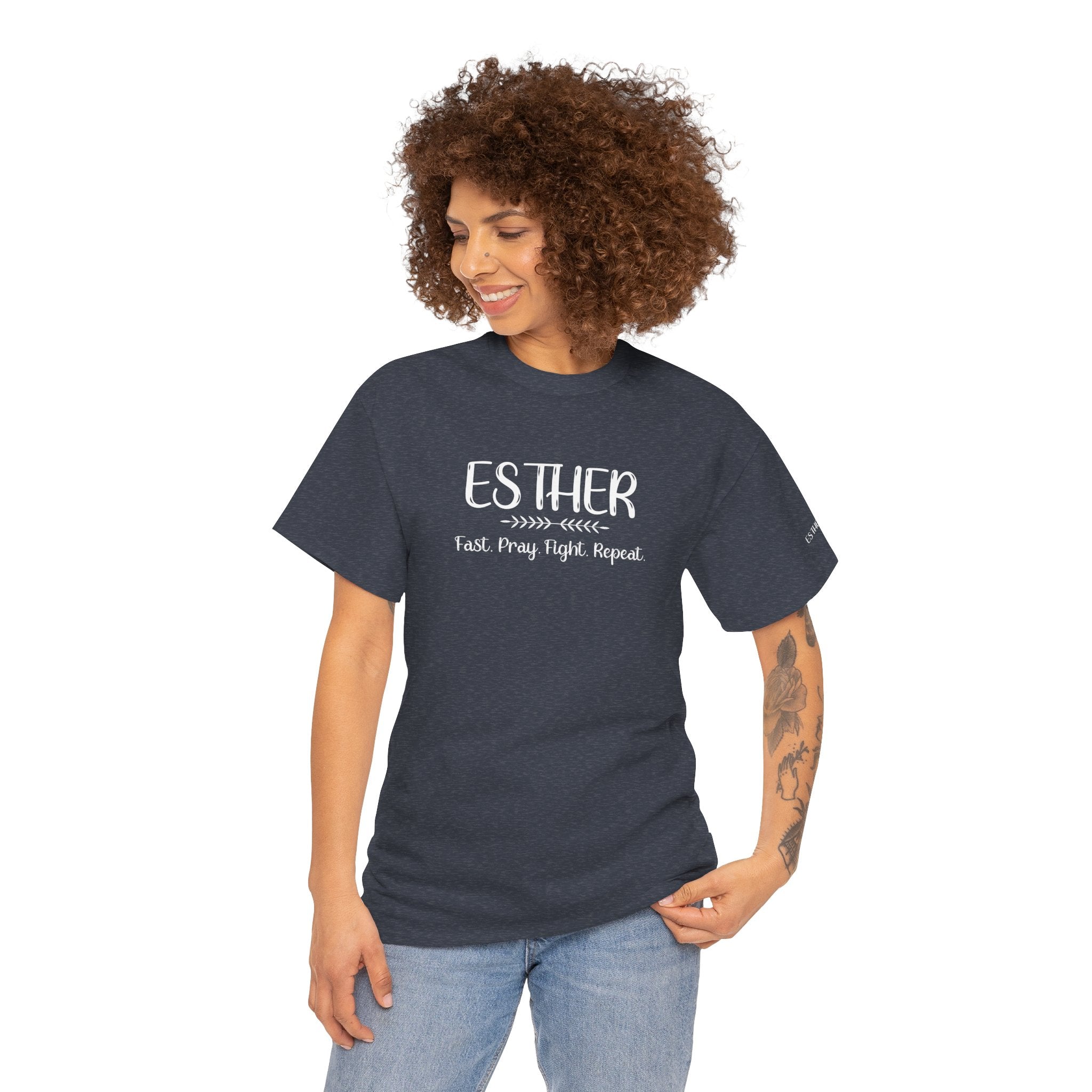 Esther Shirt – Fast, Pray, Fight, Repeat – Christian T-Shirt – Women of the Bible – Faith & Courage Tee