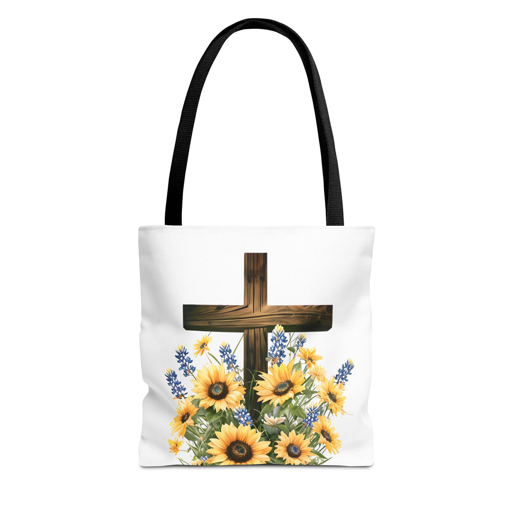 Christian Faith Tote – Sunflowers & Bluebonnets with Bible Verse – KJV Spiritual Bag