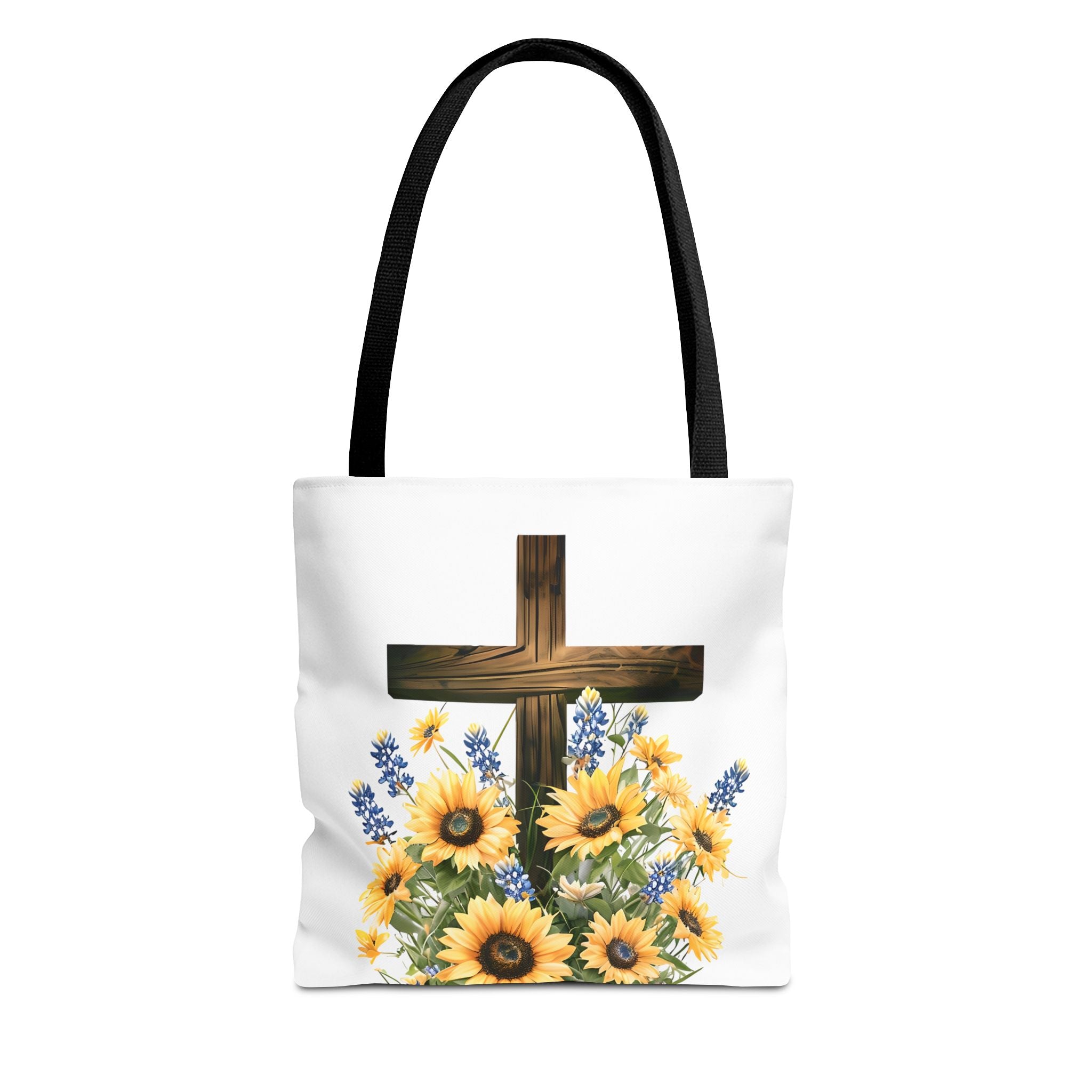 Christian Faith Tote – Sunflowers & Bluebonnets with Bible Verse – KJV Spiritual Bag