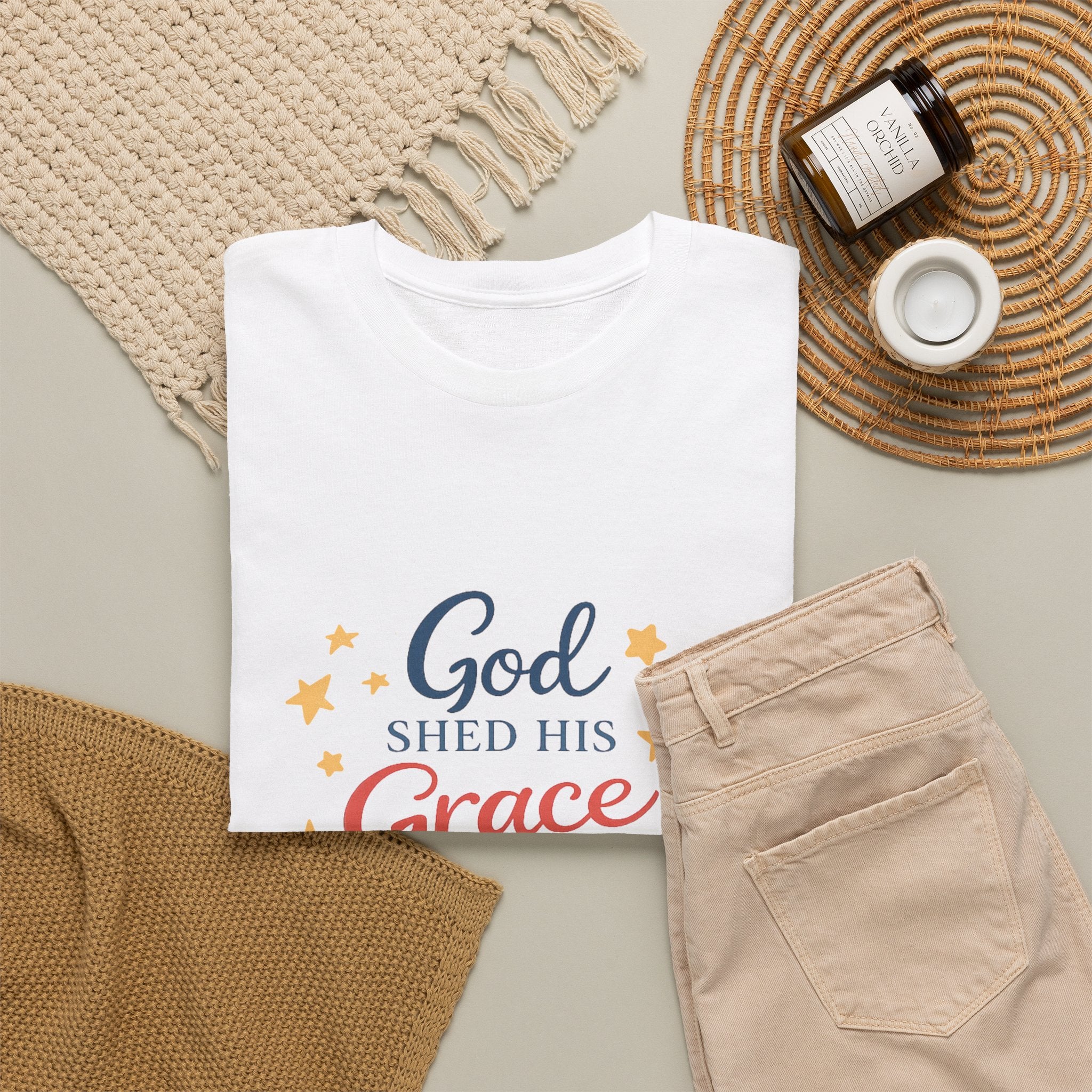God Shed His Grace on Thee T-Shirt - Patriotic Christian Tee Red White and Blue