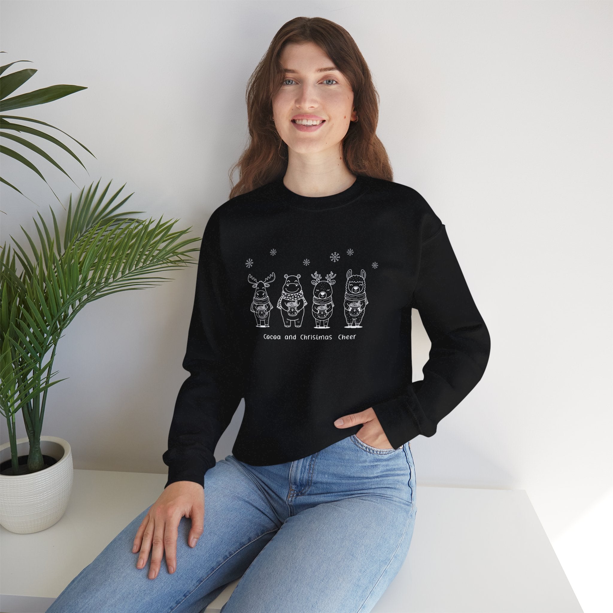 Christmas Crewneck Sweatshirt — Cute 'Cocoa and Christmas Cheer' Holiday Sweater