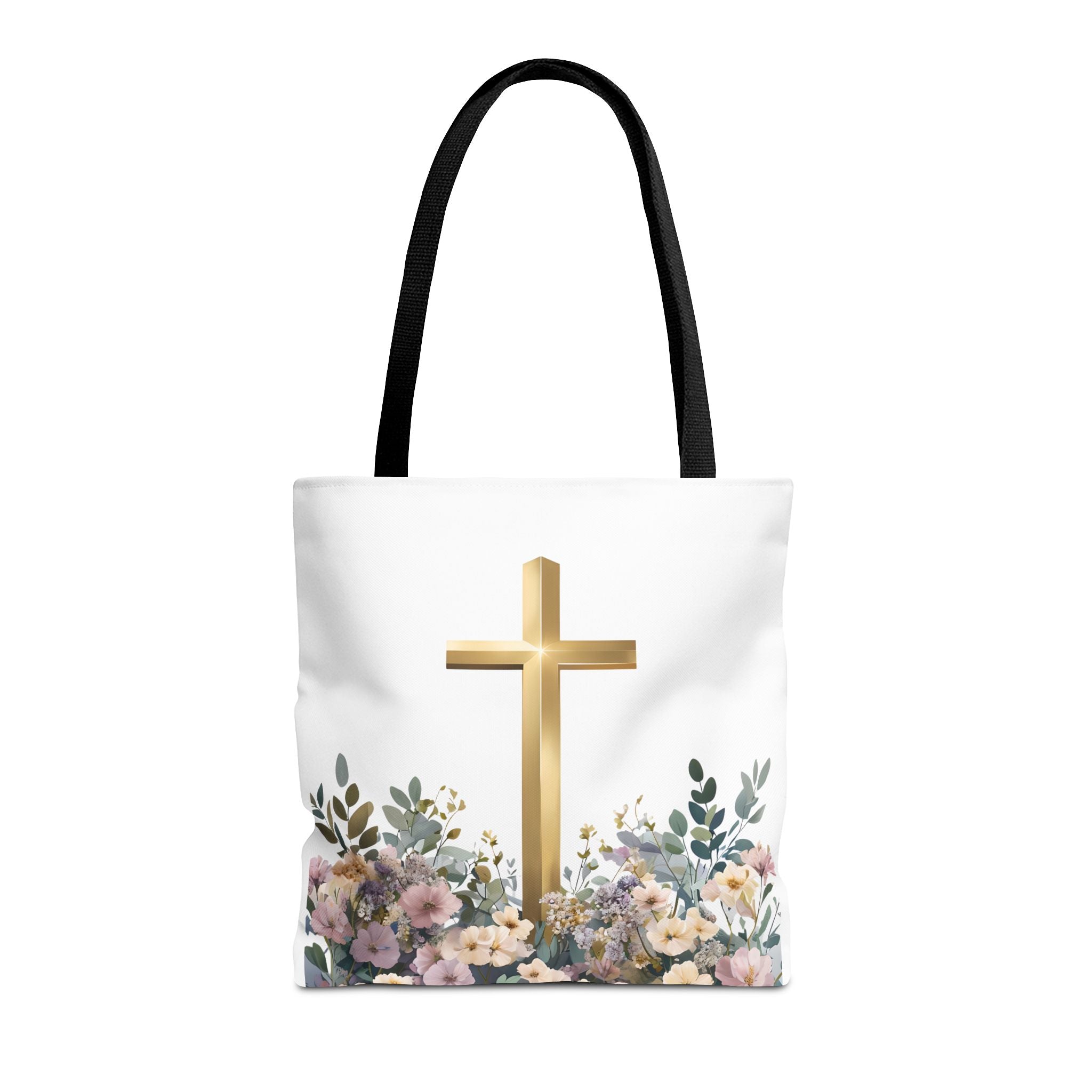 IInspirational Tote Bag – Floral Cross with Bible Verse – Christian Motivational Carryall