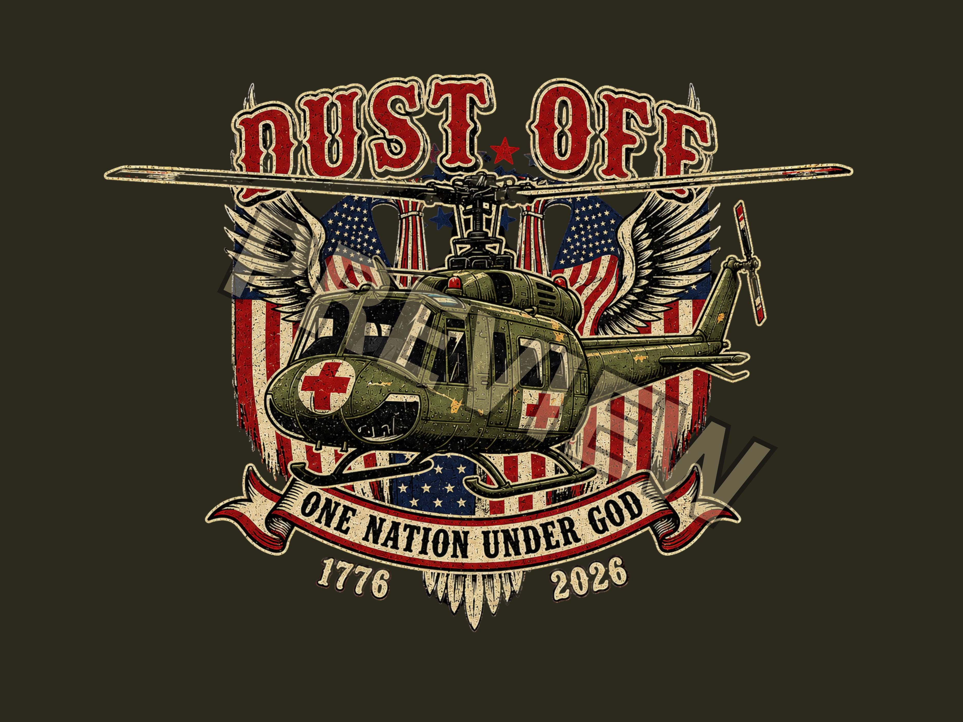Dust Off - Military - Huey -One Nation Under God | USA 250th Anniversary Unisex Tee