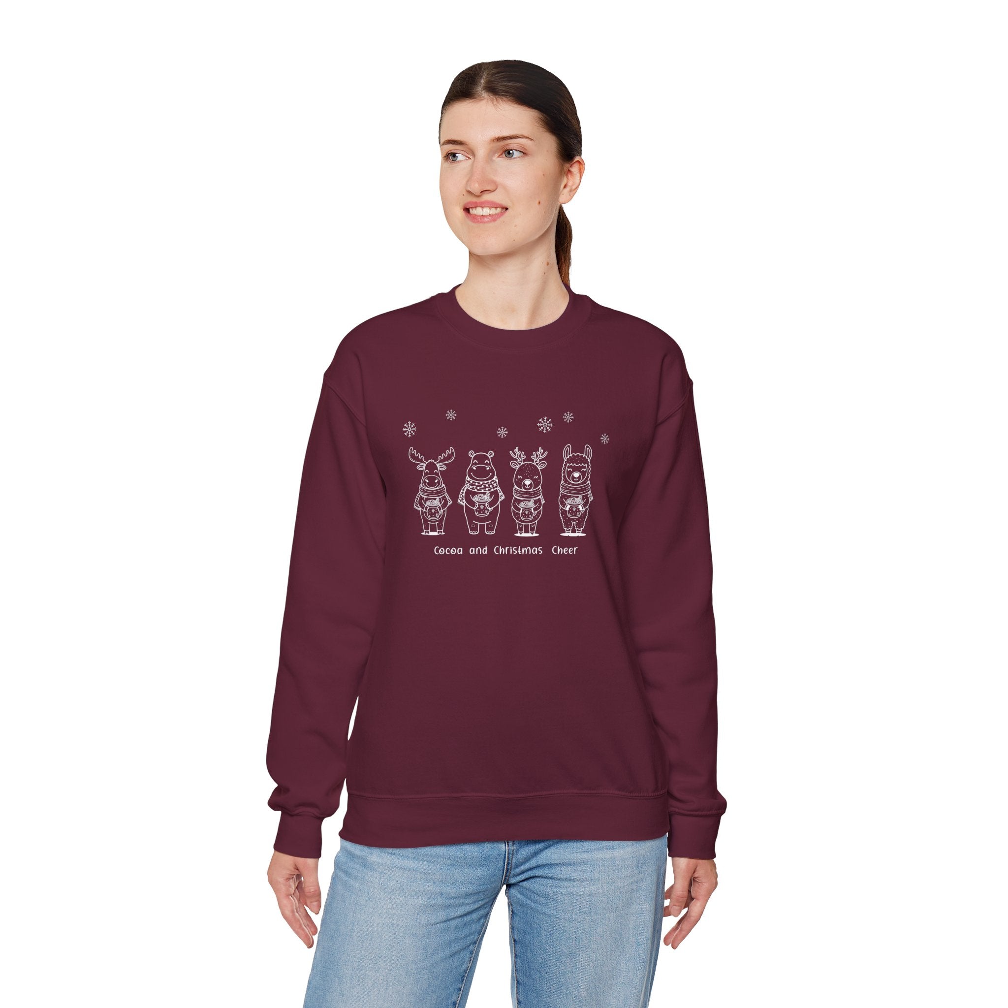 Christmas Crewneck Sweatshirt — Cute 'Cocoa and Christmas Cheer' Holiday Sweater
