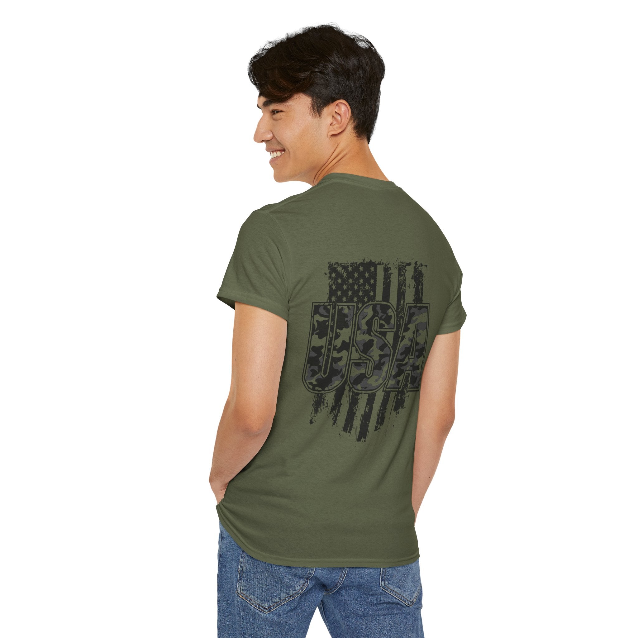 USA Camo Flag T-Shirt - Patriotic Military Style Tee for Men
