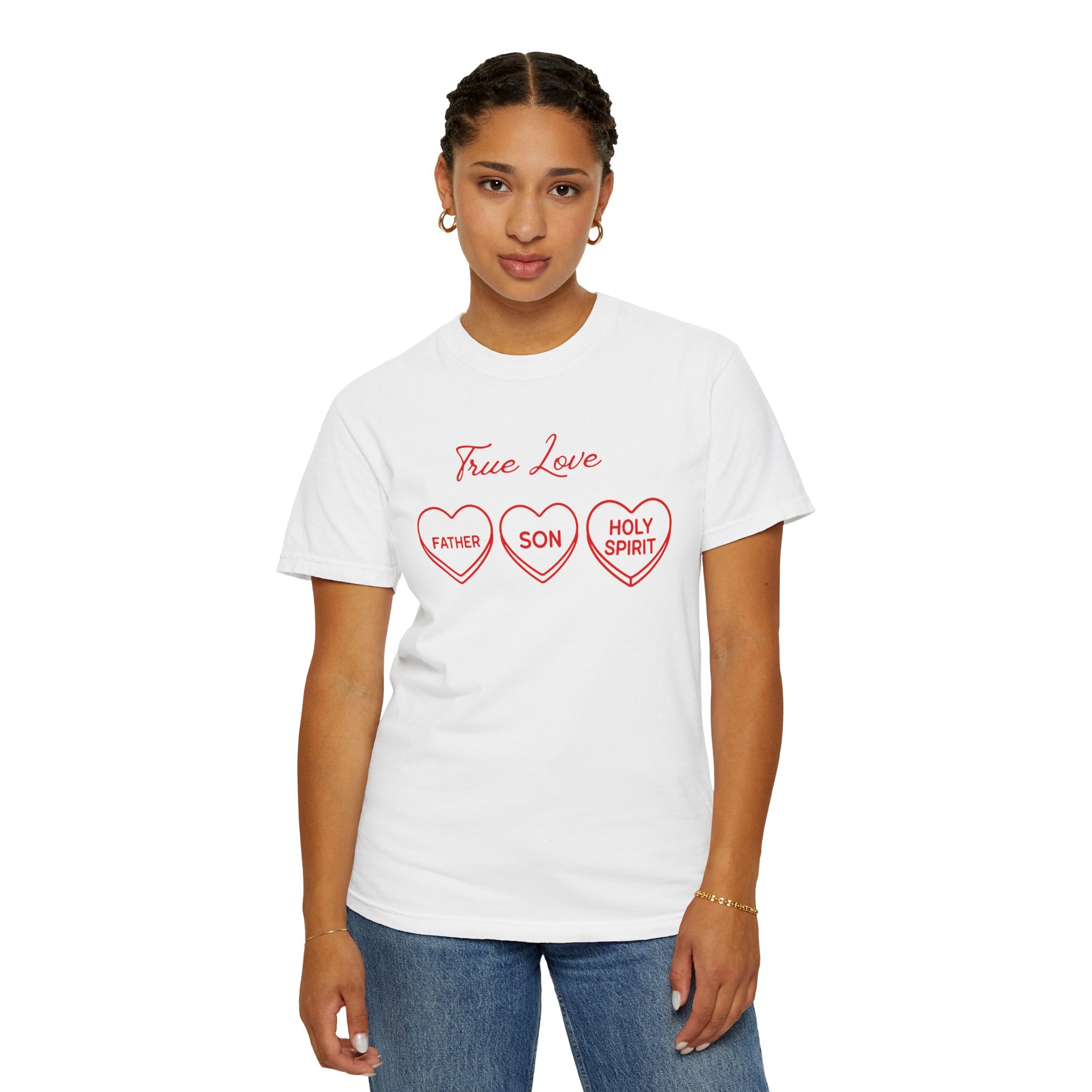 'True Love' T-Shirt — Father, Son, Holy Spirit Hearts Christian Valentine T-Shirt | John 3:16 KJV