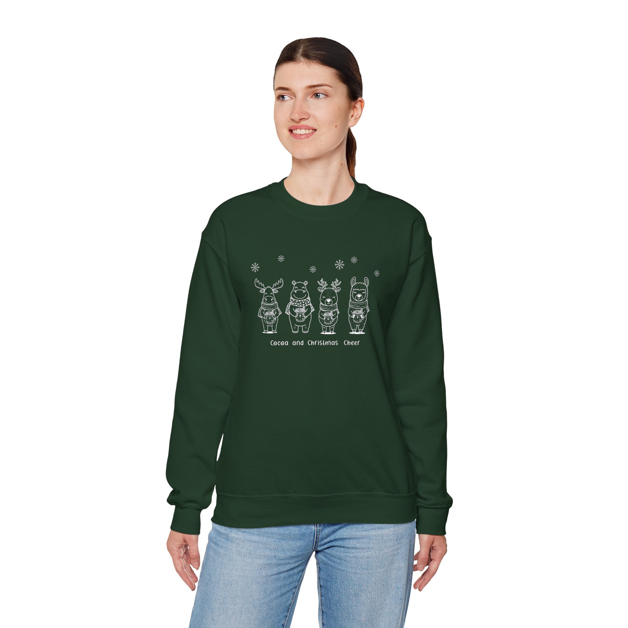 Christmas Crewneck Sweatshirt — Cute 'Cocoa and Christmas Cheer' Holiday Sweater