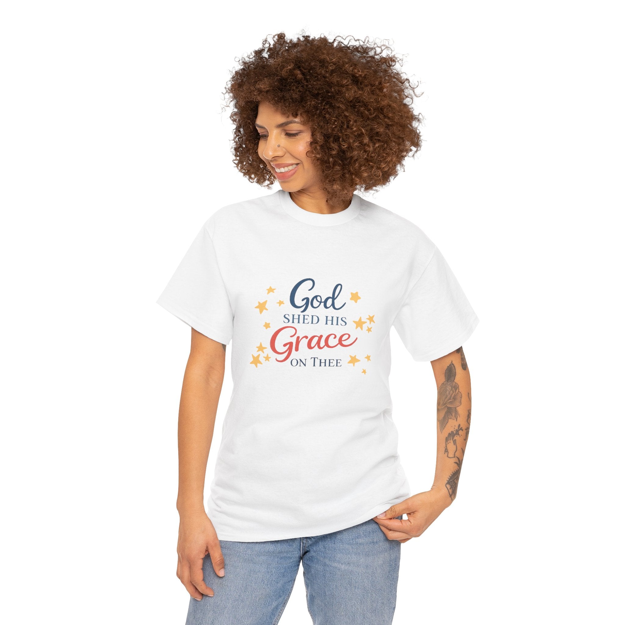 God Shed His Grace on Thee T-Shirt - Patriotic Christian Tee Red White and Blue