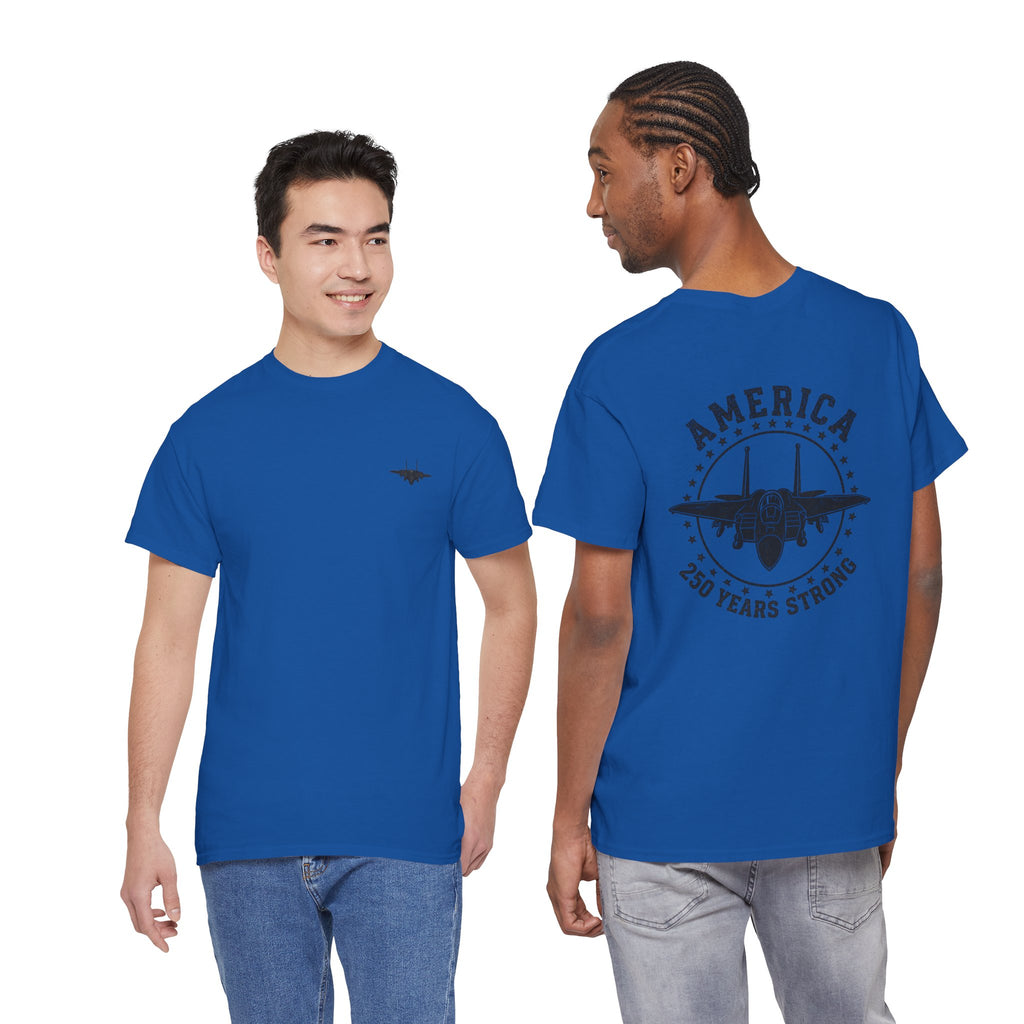 America 250 Years Strong Military Green Graphic Tee | Tactical Patriotic Fighter Jet T-Shirt