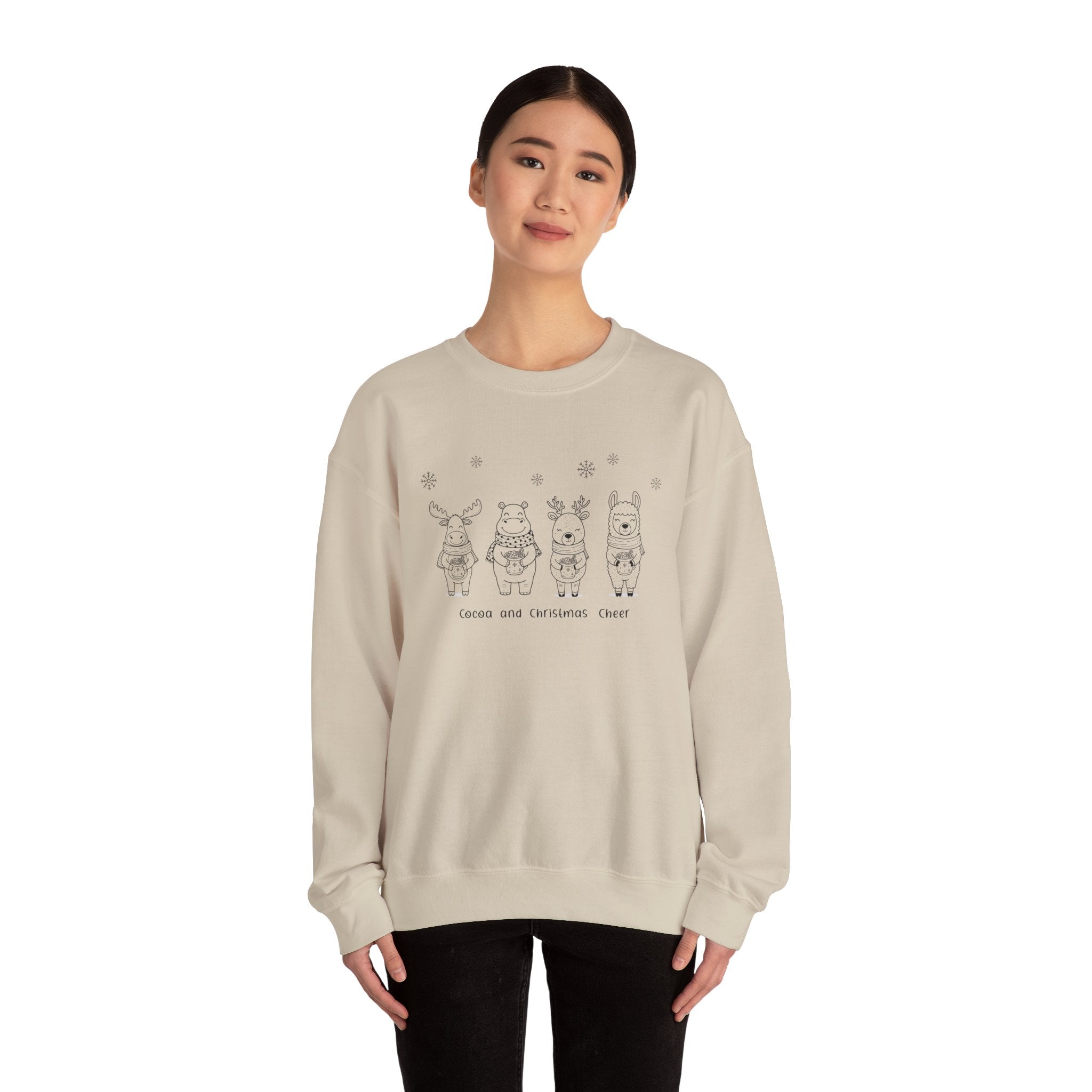 Cute Christmas Crewneck Sweatshirt - Cocoa and Christmas Cheer
