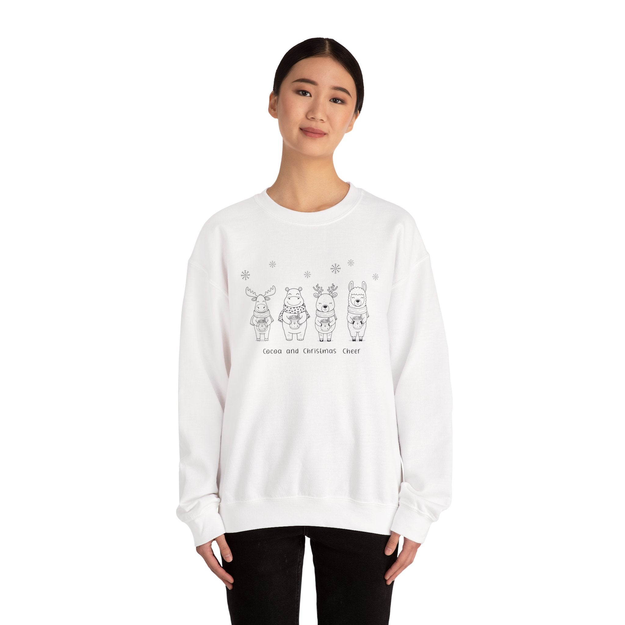 Cute Christmas Crewneck Sweatshirt - Cocoa and Christmas Cheer