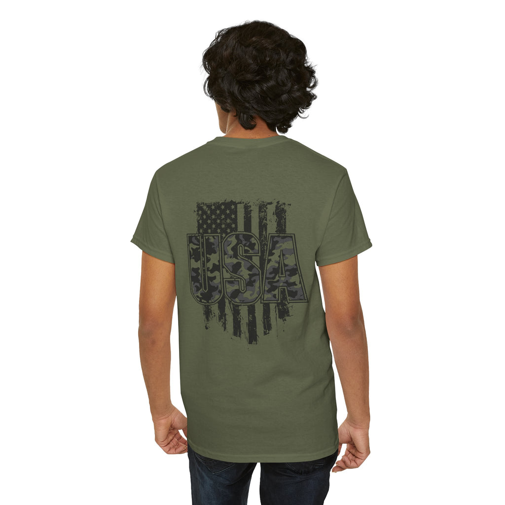 USA Camo Flag T-Shirt - Patriotic Military Style Tee for Men