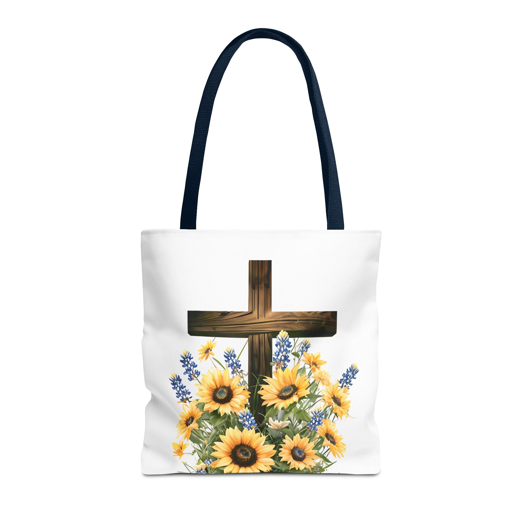 Christian Faith Tote – Sunflowers & Bluebonnets with Bible Verse – KJV Spiritual Bag