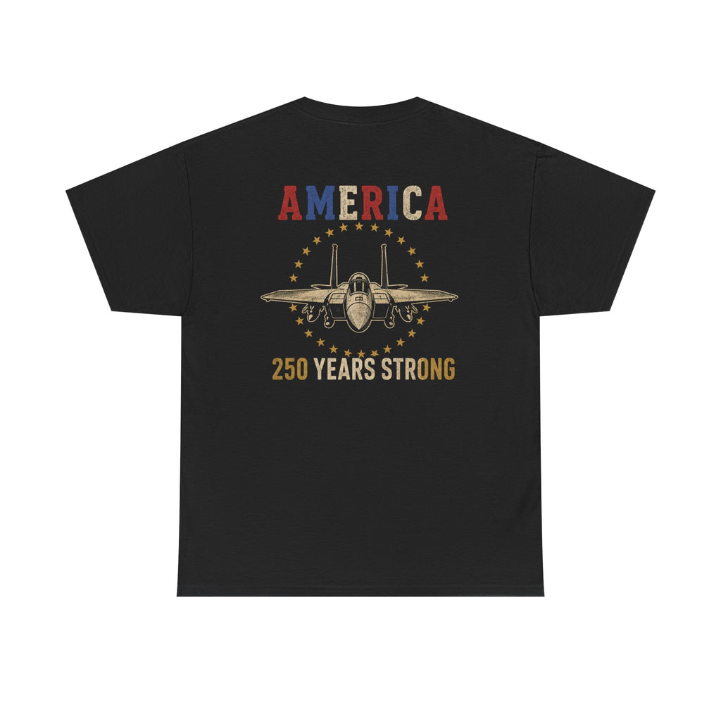 America 250 Years Strong Vintage Aviation Graphic Tee | Patriotic Fighter Jet T-Shirt