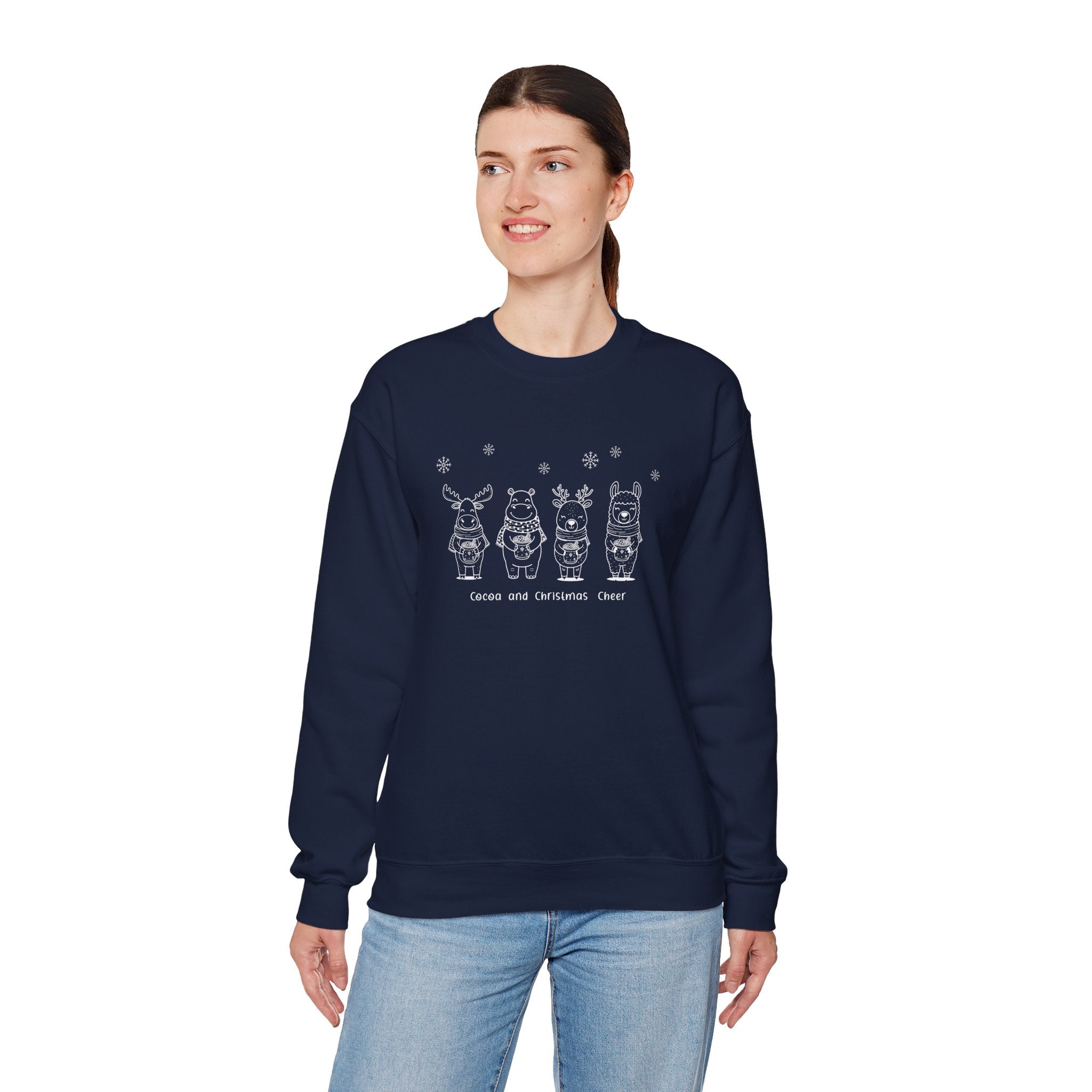 Christmas Crewneck Sweatshirt — Cute 'Cocoa and Christmas Cheer' Holiday Sweater