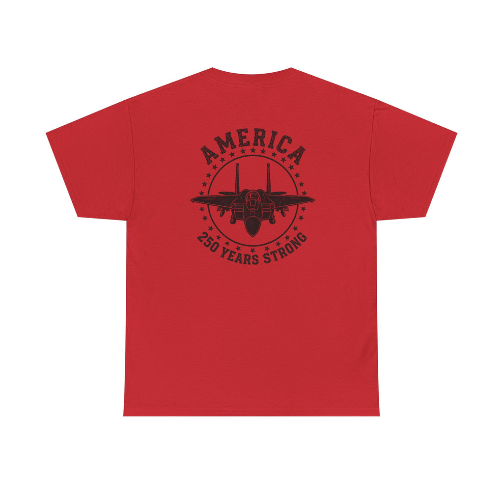 America 250 Years Strong Military Green Graphic Tee | Tactical Patriotic Fighter Jet T-Shirt