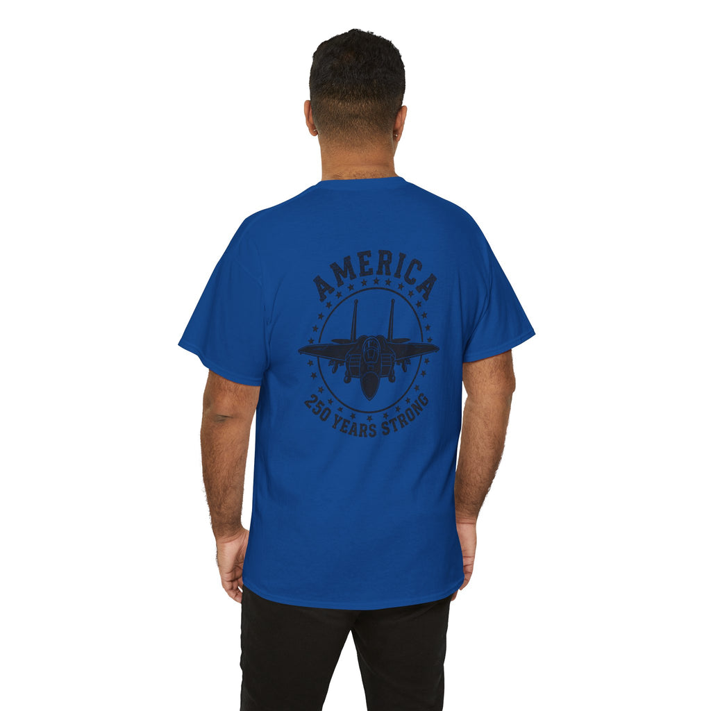 America 250 Years Strong Military Green Graphic Tee | Tactical Patriotic Fighter Jet T-Shirt