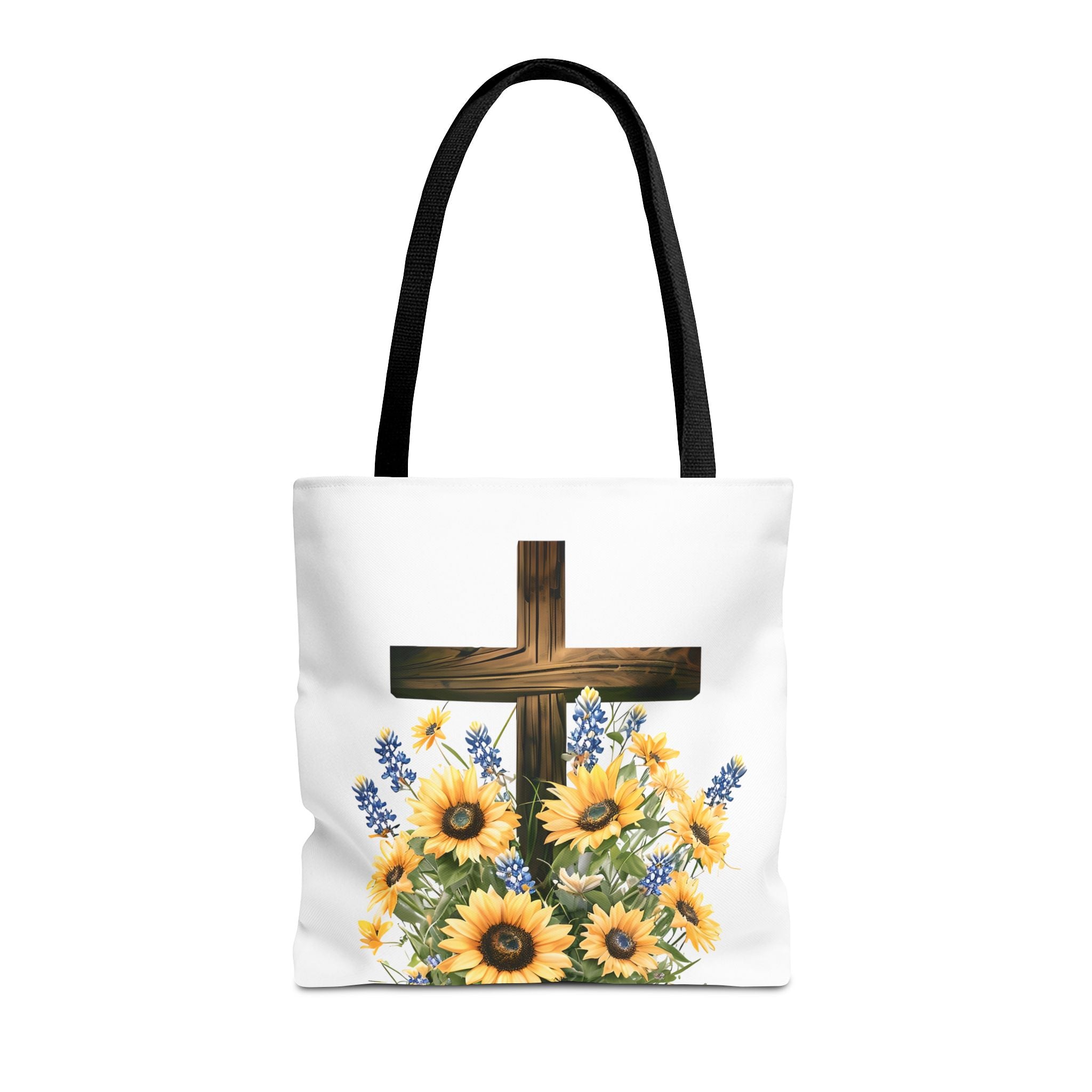 Christian Faith Tote – Sunflowers & Bluebonnets with Bible Verse – KJV Spiritual Bag
