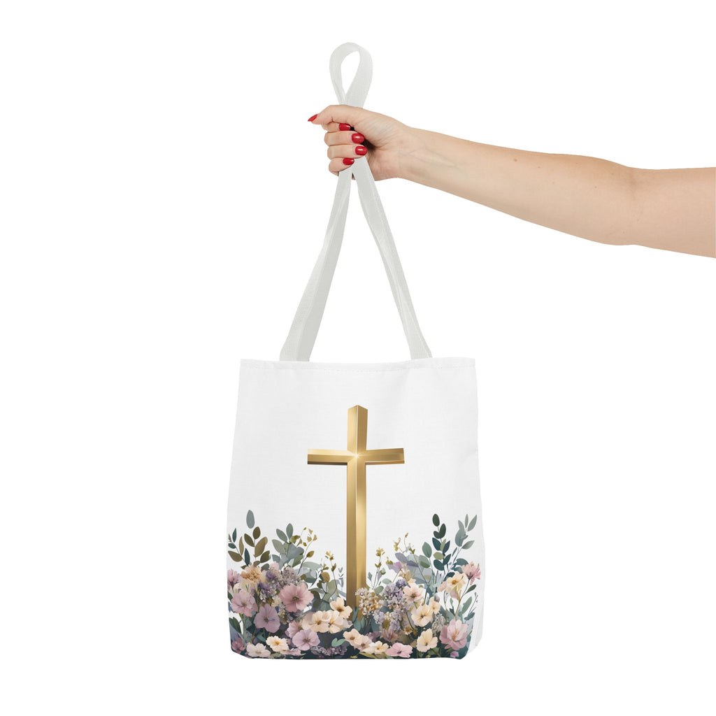 IInspirational Tote Bag – Floral Cross with Bible Verse – Christian Motivational Carryall