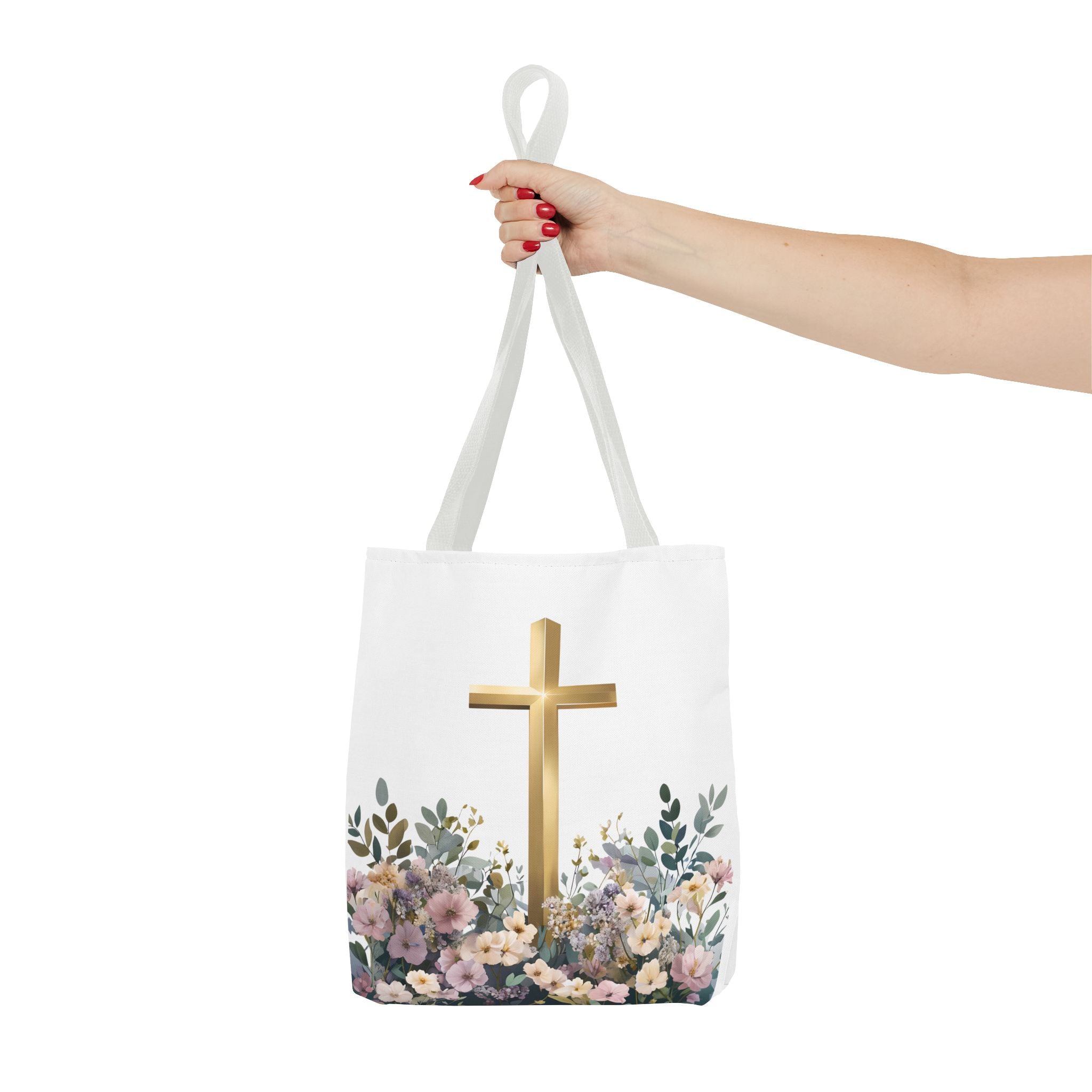 IInspirational Tote Bag – Floral Cross with Bible Verse – Christian Motivational Carryall