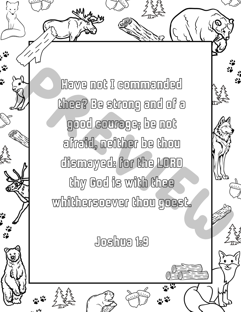 Cabin-Forest Coloring Pages (KJV Bible Verse, 12 pg Instant Download