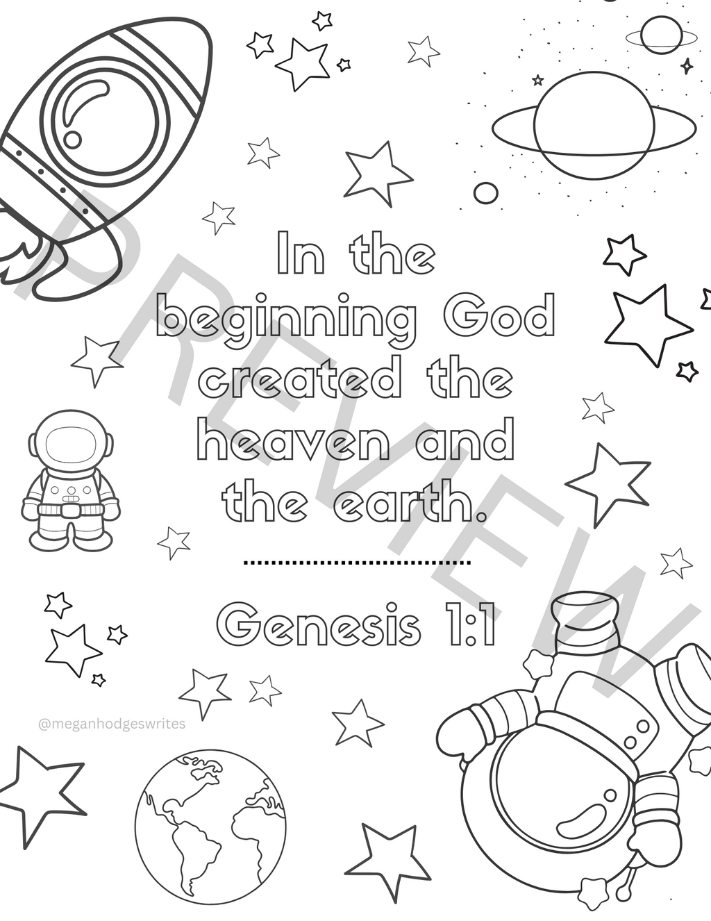 Outer Space Themed Coloring Pages (KJV Bible Verse, 11 pg Instant Download)