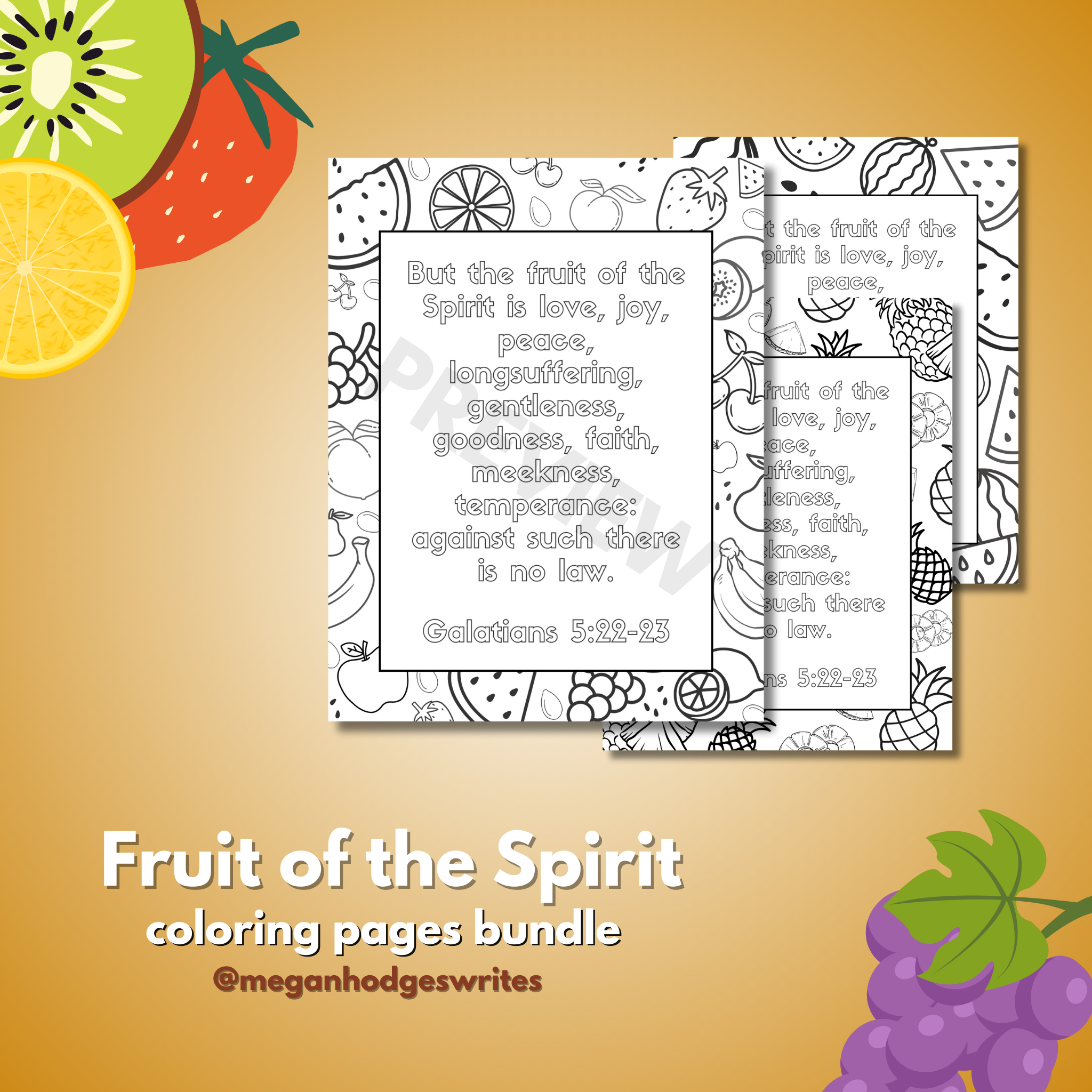 Fruit of the Spirit Coloring Pages Bundle (KJV Bible Verse, 23 Pages, Instant Download)