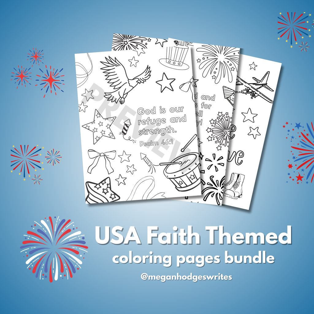 USA Patriotic Coloring Pages (KJV Bible Verse, 10 pg Instant Download)
