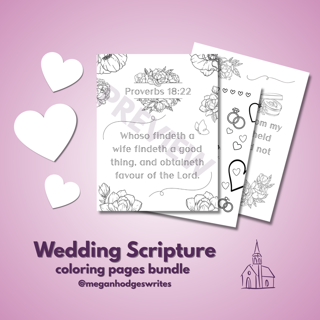 Wedding Scripture Coloring Pages (KJV Bible Verse, 9pg Instant Download)