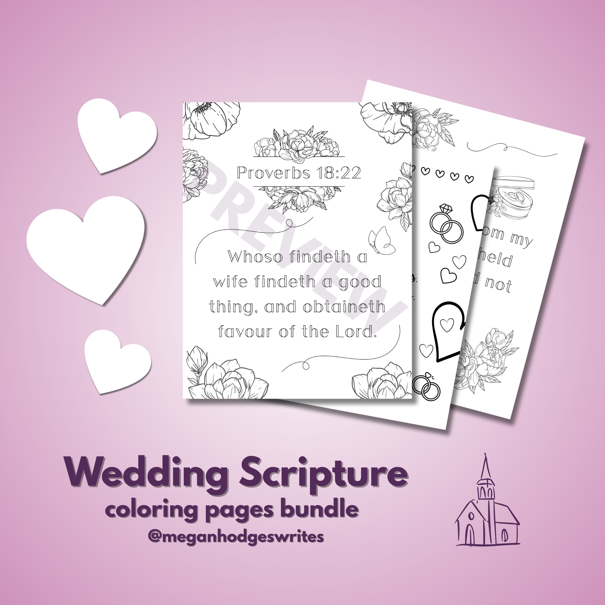 Wedding Scripture Coloring Pages (KJV Bible Verse, 9pg Instant Download)