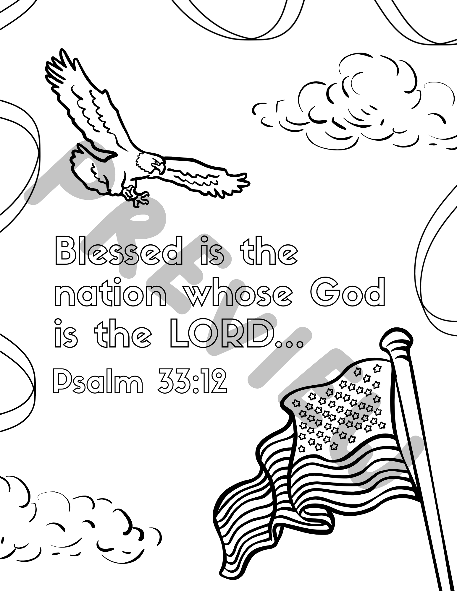 USA Patriotic Coloring Pages (KJV Bible Verse, 10 pg Instant Download)