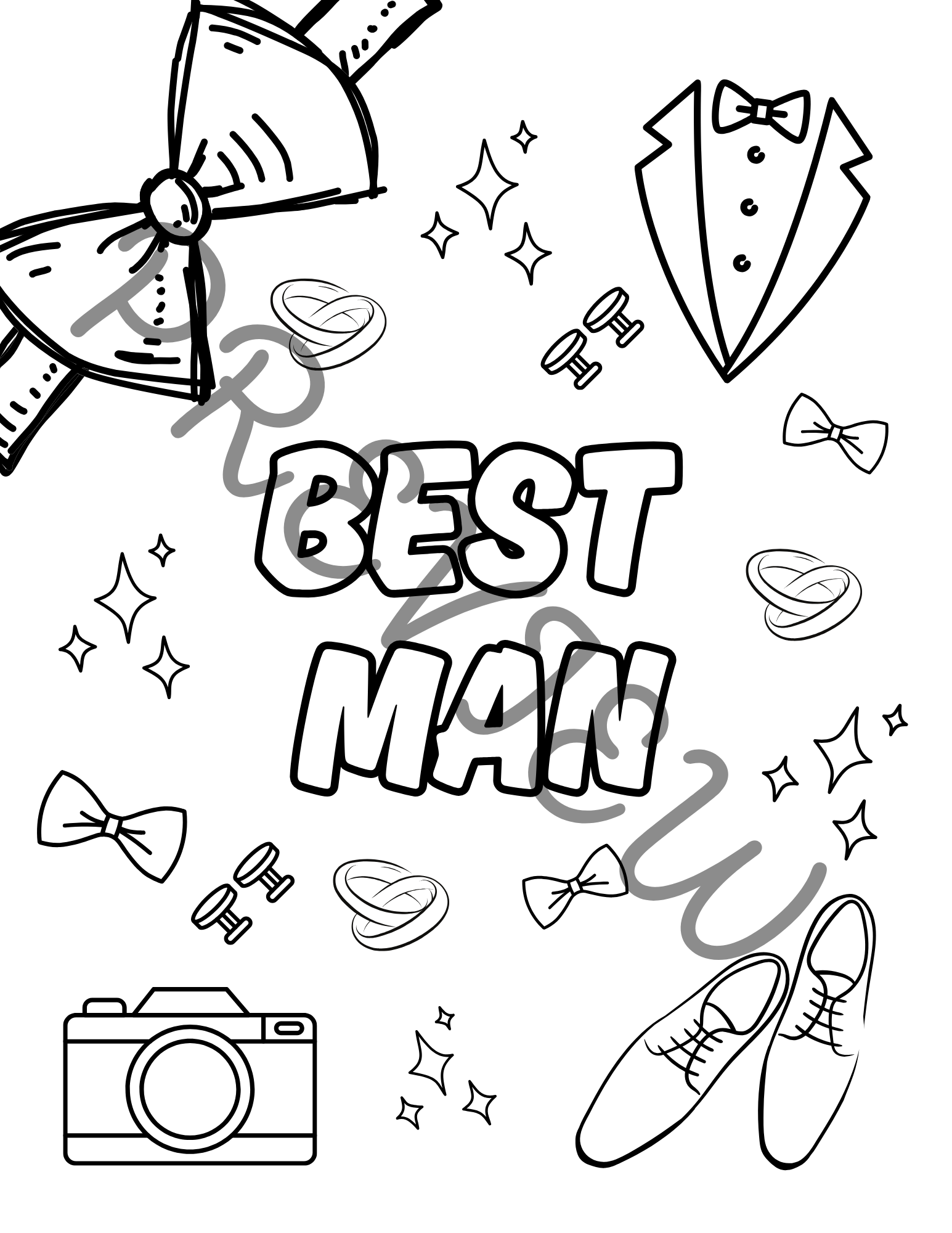 Wedding Party Coloring Pages (17 pg Instant Download)