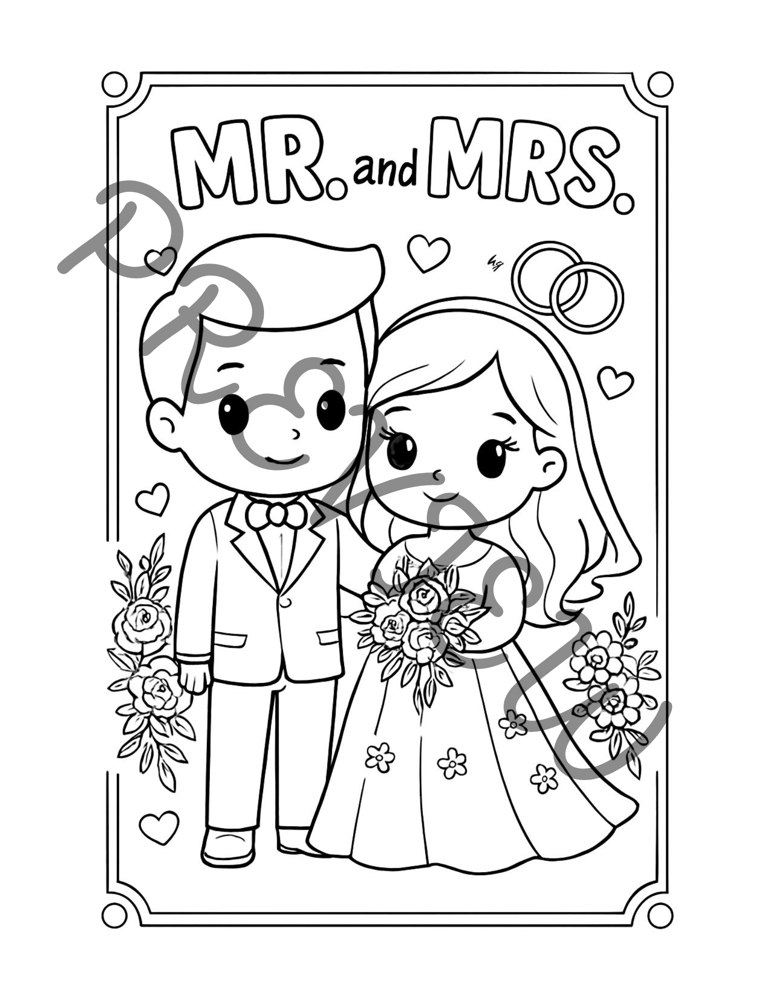 Wedding Party Coloring Pages (17 pg Instant Download)