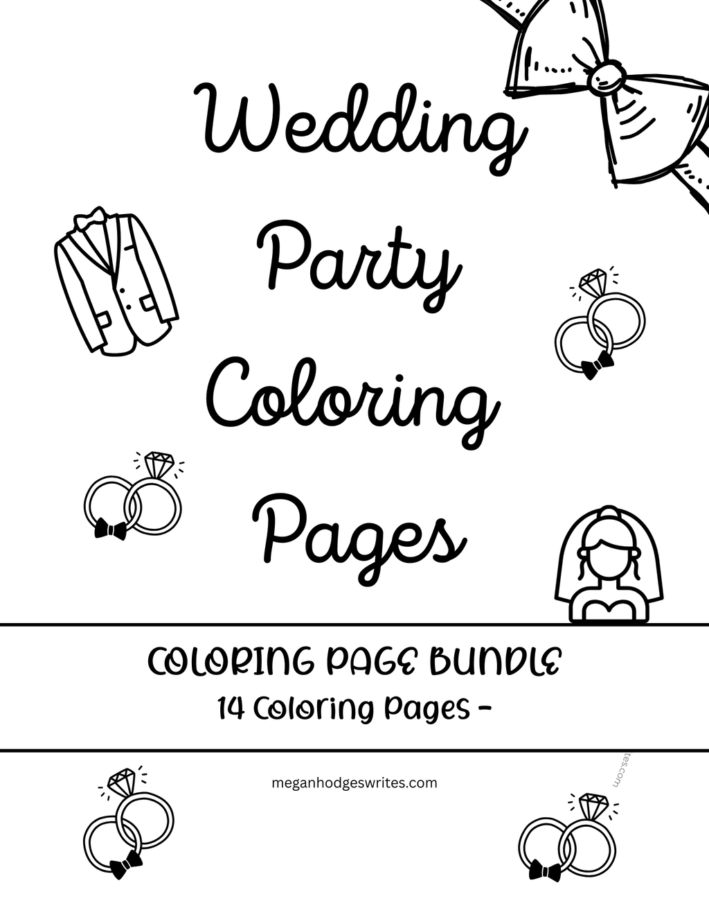 Wedding Party Coloring Pages (17 pg Instant Download)