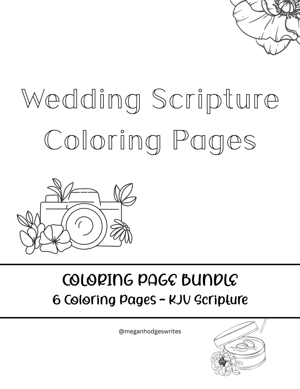 Wedding Scripture Coloring Pages (KJV Bible Verse, 9pg Instant Download)